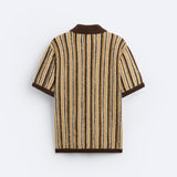 Retro Gebreide Polo met Streepdessin