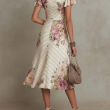 Alba | Elegante Retro Bloemen Midi-jurk