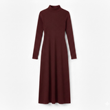 Getailleerde Maxi-Jurk met Lange Mouw en Hoge Col