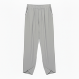 Hoog getailleerde enkellange wijde broek in linnenmix met elastische taille voor dames