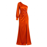 Asymmetrische Avondmaxi-Jurk met Lange Mouw, Split en Open Rug voor Dames