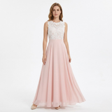 Mouwloze Avondmaxi-Jurk van Kant en Chiffon met Gehaakte Bustier