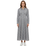 Geruite Maxi-Jurk met Knoopsluiting en Lange Mouwen voor Dames