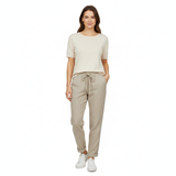 Dames broek van katoenmix met elastische taille en getailleerde pencil-snit
