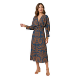 Maxi-Jurk met V-Hals, Barokprint en Knoopdetail aan de Voorkant