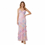 Maxi-Jurk met Bloemenprint, Ruches, V-Hals en Dunne Bandjes