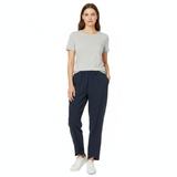 Hoog getailleerde enkellange wijde broek in linnenmix met elastische taille voor dames