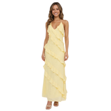 Maxi-Jurk met Ruches, V-Hals en Spaghettibandjes in Polyester
