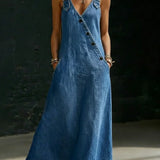 Vera | Lange denim jurk met knoopsluiting