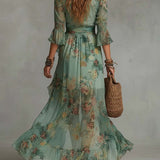 Aurora | Bloemen Maxi-jurk met Romantische Asymmetrische Zoom