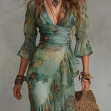 Aurora | Bloemen Maxi-jurk met Romantische Asymmetrische Zoom