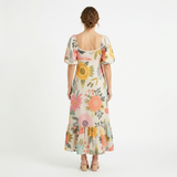 Maxi-Jurk met Bloemenprint, Vierkante Hals en Pofmouwen voor Dames