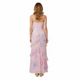 Maxi-Jurk met Bloemenprint, Ruches, V-Hals en Dunne Bandjes