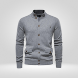 Gebreid katoenen herengilet – casual comfort met hoge kraag
