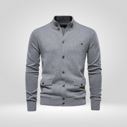 Gebreid katoenen herengilet – casual comfort met hoge kraag