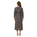 Maxi-Jurk met V-Hals, Barokprint en Knoopdetail aan de Voorkant