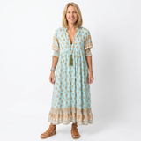 Boho Midi-Jurk voor Dames met Bloemenprint, V-Hals en Lampionmouwen