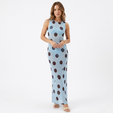 Mouwloze Maxi-Jurk met Stippen, Ronde Hals en Getailleerde Snit voor Dames