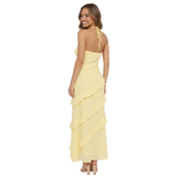 Maxi-Jurk met Ruches, V-Hals en Spaghettibandjes in Polyester