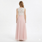 Mouwloze Avondmaxi-Jurk van Kant en Chiffon met Gehaakte Bustier