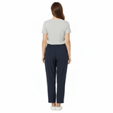 Hoog getailleerde enkellange wijde broek in linnenmix met elastische taille voor dames