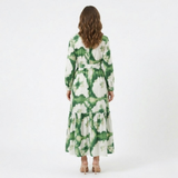Vloeiende Maxi-Jurk met Bloemenprint, V-Hals en Lange Pofmouwen