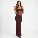 Getailleerde Avondmaxi-Jurk met Kanten Bustier en Bandjes voor Dames