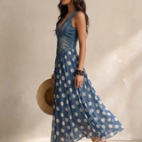 Adeline | Lange Denim Jurk met Stippen