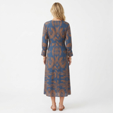 Midi-Jurk met Lange Mouw, Strik aan de Voorkant en Print voor Dames