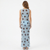 Mouwloze Maxi-Jurk met Stippen, Ronde Hals en Getailleerde Snit voor Dames