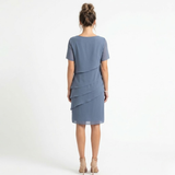 Elegante Chiffon Avondjurk met Gelaagde Ruches en Ronde Hals