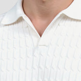 Witte Gebreide Polo met Structuurdessin