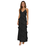 Maxi-Jurk met Ruches, V-Hals en Spaghettibandjes in Polyester
