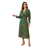 Maxi-Jurk met V-Hals, Barokprint en Knoopdetail aan de Voorkant