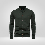 Gebreid katoenen herengilet – casual comfort met hoge kraag