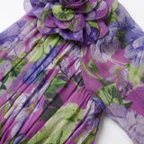 Asymmetrische Avondmaxi-Jurk met Bloemenprint, Chiffon Mouw en Split