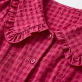Geruite Maxi-Jurk met Bubikraag en Pofmouwen voor Dames
