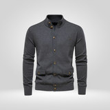 Gebreid katoenen herengilet – casual comfort met hoge kraag