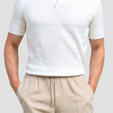 Witte Gebreide Polo met Structuurdessin