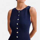 Ancienne Monde | Gebreide Maxi-Jurk met Knoopsluiting voor Dames – Mouwloze Zomerse Elegantie