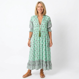 Boho Midi-Jurk voor Dames met Bloemenprint, V-Hals en Lampionmouwen