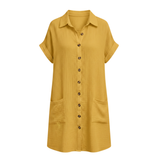 Jersey Jurk met Relaxte Pasvorm voor Dames, Kniehoogte, V-Hals met Praktische Zakken