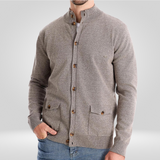 Gebreid katoenen herengilet – casual comfort met hoge kraag