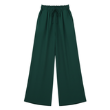 Casual wijde broek voor dames met elastische taille en decoratieve ceintuur
