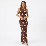 Mouwloze Maxi-Jurk met Stippen, Ronde Hals en Getailleerde Snit voor Dames