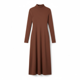 Getailleerde Maxi-Jurk met Lange Mouw en Hoge Col