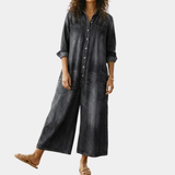 Diana | Vintage gewassen katoenen denim tuinbroek met knoopsluiting