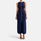 Ancienne Monde | Gebreide Maxi-Jurk met Knoopsluiting voor Dames – Mouwloze Zomerse Elegantie