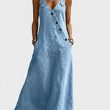 Vera | Lange denim jurk met knoopsluiting