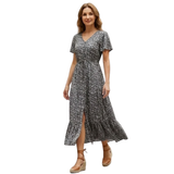 Katoenen Maxi-Jurk met Bloemenprint, V-Hals en Knopen aan de Voorkant voor Dames